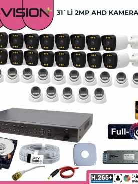 31 KAMERALI 2MP 1080P,FULLHD,WARMLED,FULLCOLOR,SU GEÇİRMEZ, 31'Lİ AHD DOME-BULLET KAMERA SETİ