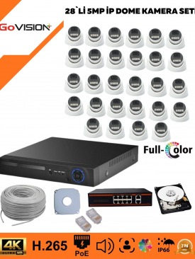 28 KAMERALI ULTRA HD 4K ÇÖZÜNÜRLÜK, GECE GÖRÜŞLÜ, WARMLED, FULLCOLOR, H.265, POE 5MP İP DOME KAMERA SETİ