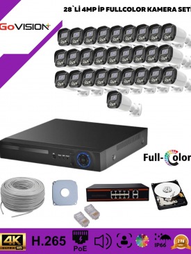 28 Kameralı Ultra HD 4K Çözünürlük, Gece Görüşlü, Warmled, Fullcolor, H.265, Poe, 4MP İP Bullet Kamera Seti