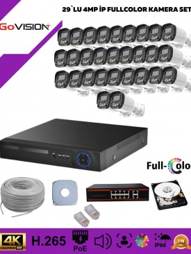 29 Kameralı Ultra HD 4K Çözünürlük, Gece Görüşlü, Warmled, Fullcolor, H.265, Poe, 4MP İP Bullet Kamera Seti
