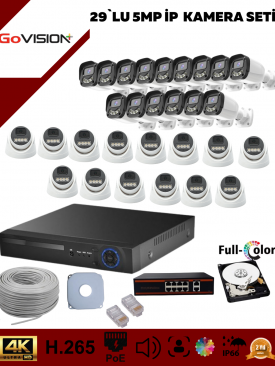 29 KAMERALI ULTRA HD 4K ÇÖZÜNÜRLÜK, GECE GÖRÜŞLÜ, WARMLED, FULLCOLOR, H.265, POE 5MP İP DOME-BULLET KAMERA SETİ