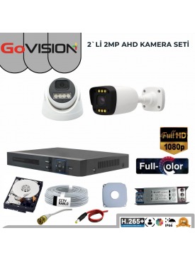 2 KAMERALI 2MP 1080P,SU GEÇİRMEZ,WARMLED,FULLCOLOR, 2'Lİ AHD DOME-BULLET KAMERA SETİ