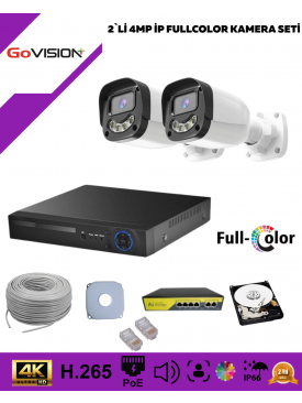 2 Kameralı Ultra HD 4K Çözünürlük, Gece Görüşlü, Warmled, Fullcolor, H.265, Poe, 4MP İP Bullet Kamera Seti
