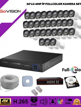 30 Kameralı Ultra HD 4K Çözünürlük, Gece Görüşlü, Warmled, Fullcolor, H.265, Poe, 4MP İP Bullet Kamera Seti