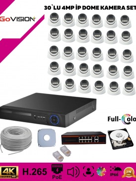 30 Kameralı Ultra HD 4K Çözünürlük, Gece Görüşlü, Warmled, Fullcolor, H.265, Poe, 4MP İP Dome Kamera Seti