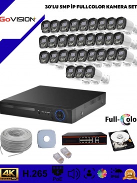 30 KAMERALI ULTRA HD 4K ÇÖZÜNÜRLÜK, GECE GÖRÜŞLÜ, WARMLED, FULLCOLOR, H.265, POE 5MP İP BULLET KAMERA SETİ
