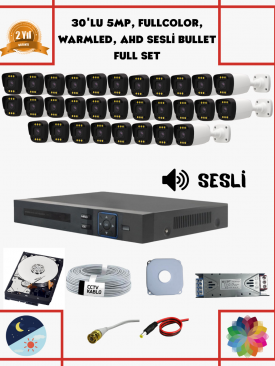 30 Kameralı 5MP Fullhd, Warmled, Fullcolor, Su Geçirmez 30'lu AHD Bullet Kamera Seti
