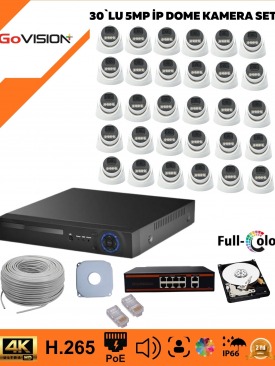 30 KAMERALI ULTRA HD 4K ÇÖZÜNÜRLÜK, GECE GÖRÜŞLÜ, WARMLED, FULLCOLOR, H.265, POE 5MP İP DOME KAMERA SETİ