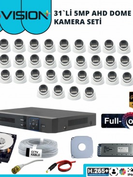 31 Kameralı 5MP 1080P Fullhd, Warmled, Fullcolor, Su Geçirmez, AHD Dome Kamera Seti