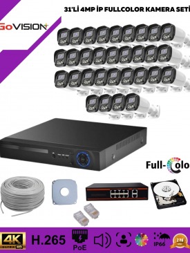 31 Kameralı Ultra HD 4K Çözünürlük, Gece Görüşlü, Warmled, Fullcolor, H.265, Poe, 4MP İP Bullet Kamera Seti