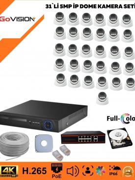 31 KAMERALI ULTRA HD 4K ÇÖZÜNÜRLÜK, GECE GÖRÜŞLÜ, WARMLED, FULLCOLOR, H.265, POE 5MP İP DOME KAMERA SETİ