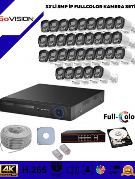 32 KAMERALI ULTRA HD 4K ÇÖZÜNÜRLÜK, GECE GÖRÜŞLÜ, WARMLED, FULLCOLOR, H.265, POE 5MP İP BULLET KAMERA SETİ