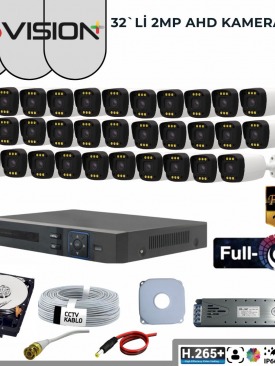 32 KAMERALI 2MP 1080P,FULLHD,WARMLED,FULLCOLOR,SU GEÇİRMEZ, 32'Lİ AHD BULLET KAMERA SETİ