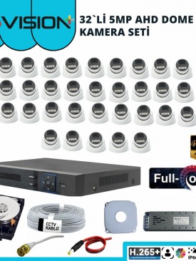 32 Kameralı 5MP 1080P Fullhd, Warmled, Fullcolor, Su Geçirmez, AHD Dome Kamera Seti