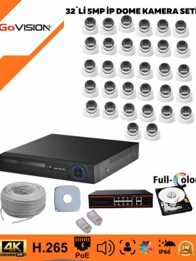 32 KAMERALI ULTRA HD 4K ÇÖZÜNÜRLÜK, GECE GÖRÜŞLÜ, WARMLED, FULLCOLOR, H.265, POE 5MP İP DOME KAMERA SETİ