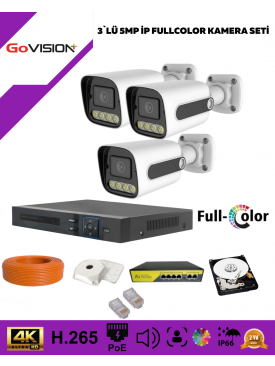 3 KAMERALI ULTRA HD 4K ÇÖZÜNÜRLÜK, GECE GÖRÜŞLÜ, WARMLED, FULLCOLOR, H.265, POE 5MP İP BULLET KAMERA SETİ