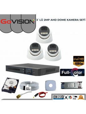 3 KAMERALI 2MP 1080P,FULLHD,WARMLED,FULLCOLOR,SU GEÇİRMEZ, 3'LÜ AHD DOME KAMERA SETİ