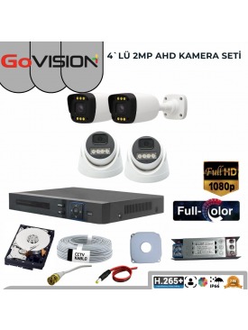 4 KAMERALI 2MP 1080P,SU GEÇİRMEZ,WARMLED,FULLCOLOR, 4'LÜ AHD DOME-BULLET KAMERA SETİ