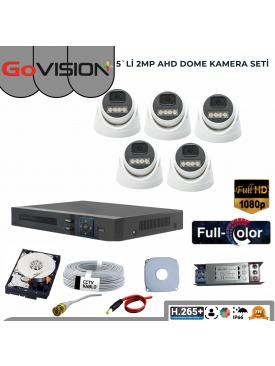 5 KAMERALI 2MP 1080P,FULLHD,WARMLED,FULLCOLOR,SU GEÇİRMEZ, 5'Lİ AHD DOME KAMERA SETİ