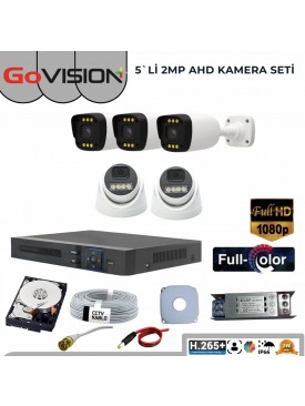 5 KAMERALI 2MP 1080P,SU GEÇİRMEZ,WARMLED,FULLCOLOR, 5'Lİ AHD DOME-BULLET KAMERA SETİ