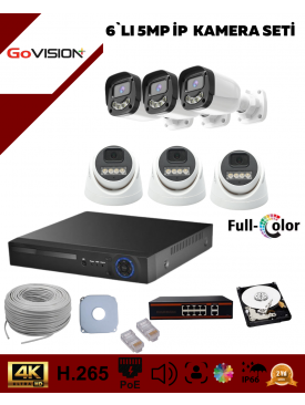 6 Kameralı Ultra HD 4K Çözünürlük, Gece Görüşlü, Warmled, Fullcolor, H.265, Poe 5MP İP Dome-Bullet Kamera Seti