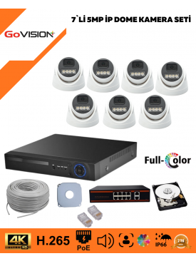 7 KAMERALI ULTRA HD 4K ÇÖZÜNÜRLÜK, GECE GÖRÜŞLÜ, WARMLED, FULLCOLOR, H.265, POE 5MP İP DOME KAMERA SETİ