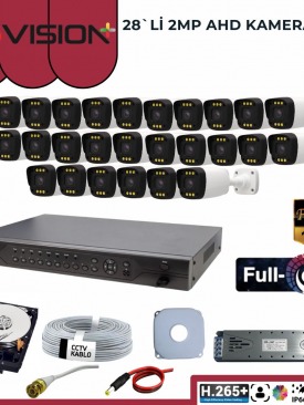 28 KAMERALI 2MP 1080P,FULLHD,WARMLED,FULLCOLOR,SU GEÇİRMEZ, 28'Lİ AHD BULLET KAMERA SETİ