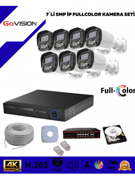 7 KAMERALI ULTRA HD 4K ÇÖZÜNÜRLÜK, GECE GÖRÜŞLÜ, WARMLED, FULLCOLOR, H.265, POE 5MP İP BULLET KAMERA SETİ