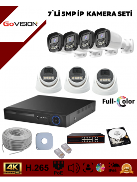 7 Kameralı Ultra HD 4K Çözünürlük, Gece Görüşlü, Warmled, Fullcolor, H.265, Poe 5MP İP Dome-Bullet Kamera Seti