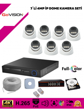 7 Kameralı Ultra HD 4K Çözünürlük, Gece Görüşlü, Warmled, Fullcolor, H.265, Poe, 4MP İP Dome Kamera Seti