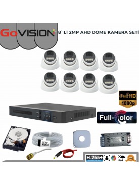 8 KAMERALI 2MP 1080P,FULLHD,WARMLED,FULLCOLOR,SU GEÇİRMEZ, 8'Lİ AHD DOME KAMERA SETİ