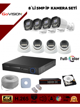 8 Kameralı Ultra HD 4K Çözünürlük, Gece Görüşlü, Warmled, Fullcolor, H.265, Poe 5MP İP Dome-Bullet Kamera Seti