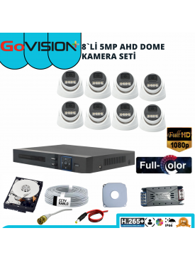 8 Kameralı 5MP Fullhd, Warmled, Fullcolor, Su Geçirmez, AHD Dome Kamera Seti