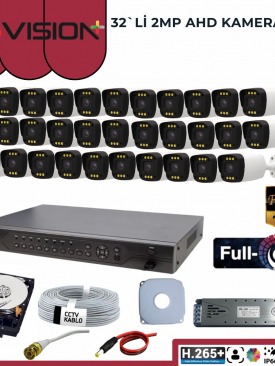 32 KAMERALI 2MP 1080P,FULLHD,WARMLED,FULLCOLOR,SU GEÇİRMEZ, 32'Lİ AHD BULLET KAMERA SETİ