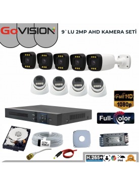 9 KAMERALI 2MP 1080P,SU GEÇİRMEZ,WARMLED,FULLCOLOR, 9'LU AHD DOME-BULLET KAMERA SETİ