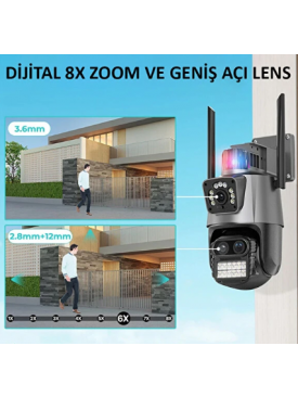 Wifi Ptz Kamera 3 Kameralı 10x Zoomlu Akıllı Kamera Çakar Işıklı 4mp Uhd Hareket Algılama Takip