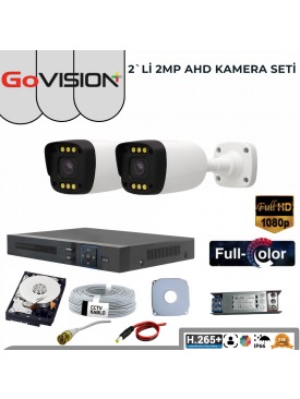 2 KAMERALI 2MP 1080P,FULLHD,WARMLED,FULLCOLOR,SU GEÇİRMEZ, 2'Lİ AHD BULLET KAMERA SETİ
