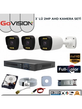 3 KAMERALI 2MP 1080P,FULLHD,WARMLED,FULLCOLOR,SU GEÇİRMEZ, 3'LÜ AHD BULLET KAMERA SETİ