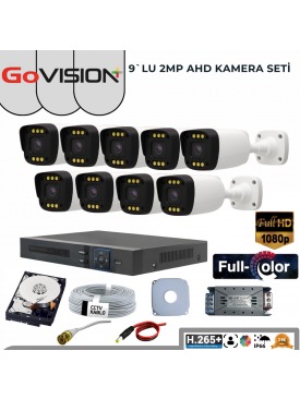 9 KAMERALI 2MP 1080P,FULLHD,WARMLED,FULLCOLOR,SU GEÇİRMEZ, 9'LU AHD BULLET KAMERA SETİ